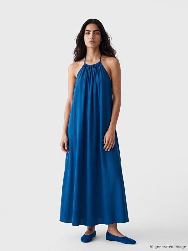 Moudda LC Waikiki - Robe manches courtes en tissu pour Femme couleur Bleu vif - Tunisie 1