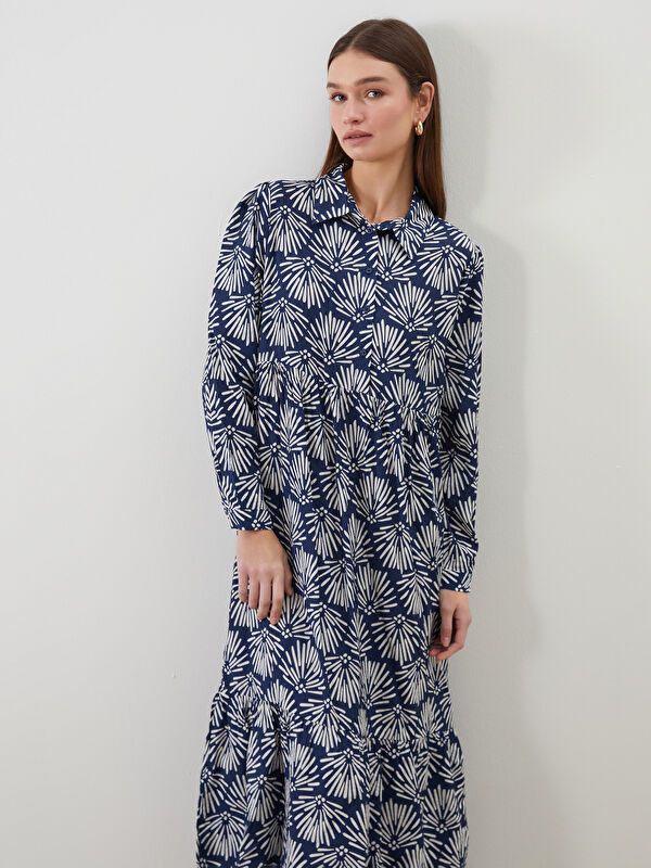 Moudda LC Waikiki - Robe tissée manches longues Femme Imprimé bleu marine foncé - Tunisie 2