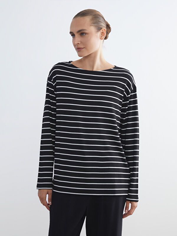 Moudda LC Waikiki - Body jersey manches longues Femme Rayures noires - Tunisie 1