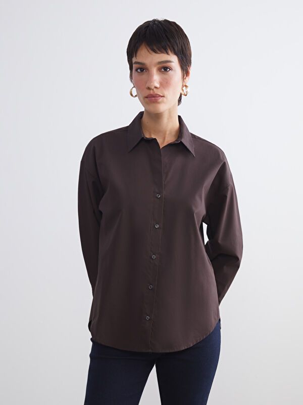 Moudda LC Waikiki - Chemise tissée manches longues Femme Brun foncé - Tunisie 1