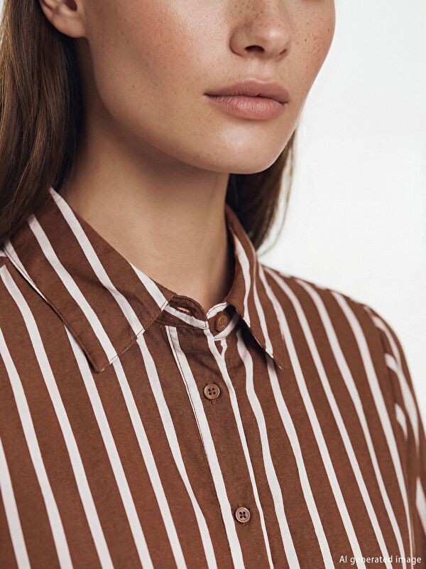 Moudda LC Waikiki - Tunique manches longues en tissu pour Femme couleur Marron rayé - Tunisie 3