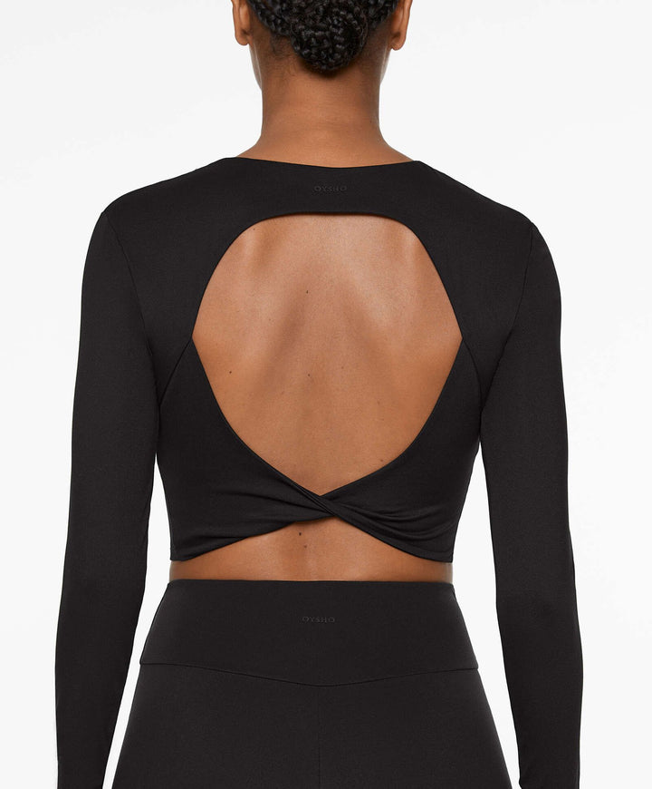 Moudda Oysho - T-Shirt Manches Longues Crop Comfortlux - Twist Dos - Tunisie 6