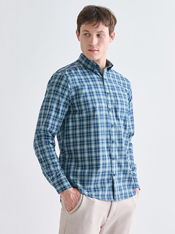 Moudda LC Waikiki - Chemise tissée à carreaux manches longues Homme Carreaux marine - Tunisie 1