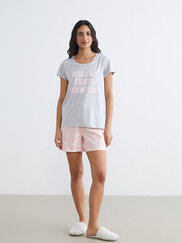 Moudda LC Waikiki - Ensemble court en jersey pour Femme couleur Rose clair imprimé - Tunisie 1