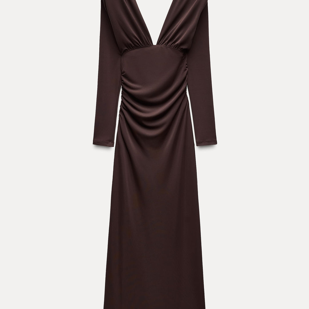 Moudda ZARA - Robe longue col en V manches longues épaulettes froncée - Tunisie 1