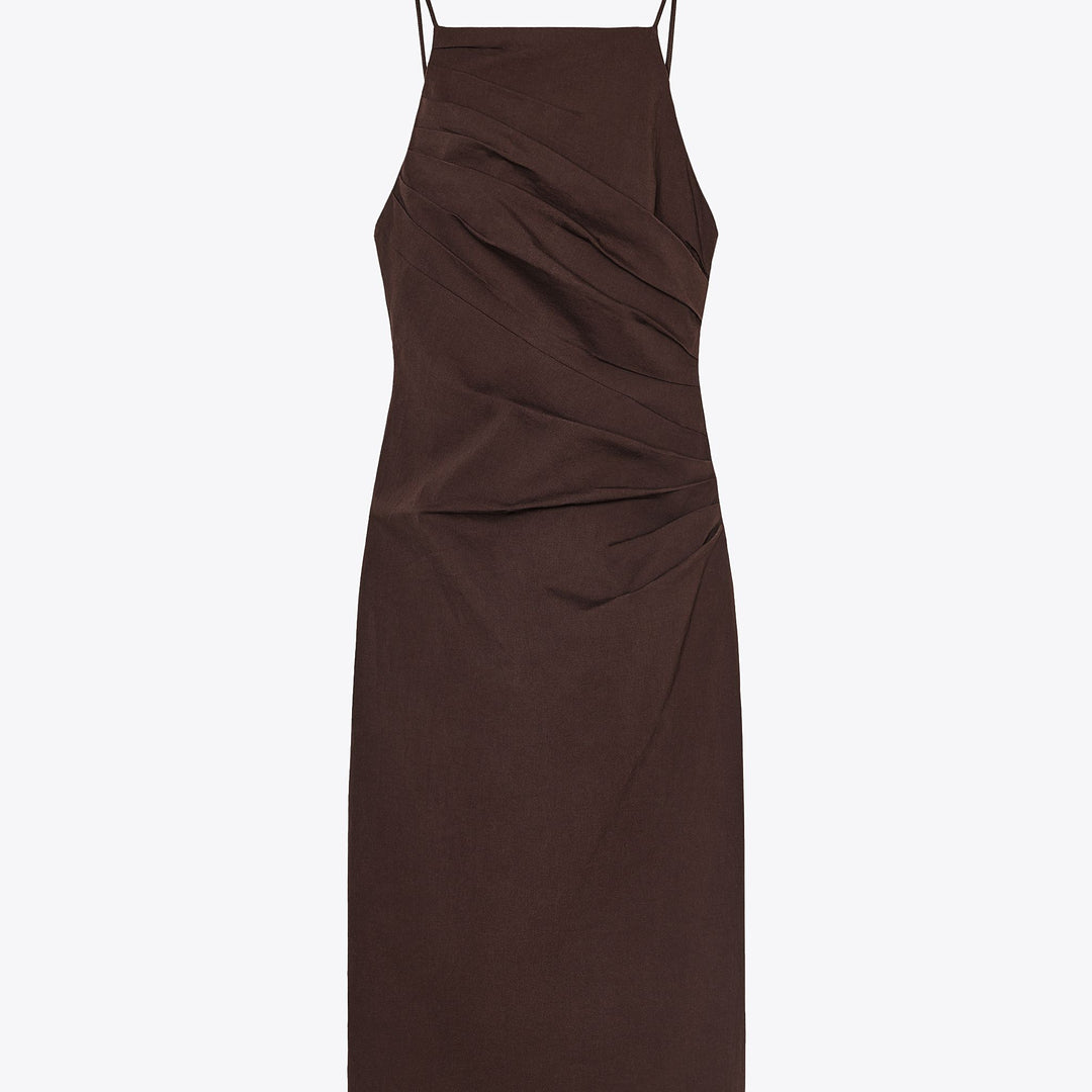 Moudda ZARA - Robe Midi Drapée - Marron - Tunisie 1