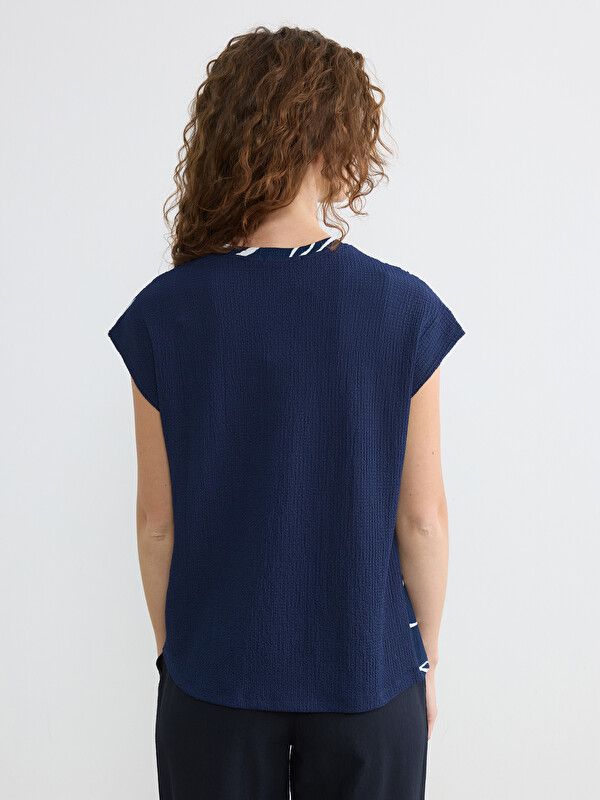 Moudda LC Waikiki - Pack jersey à maches courtes pour Femme couleur Bleu marine imprimé - Tunisie 4