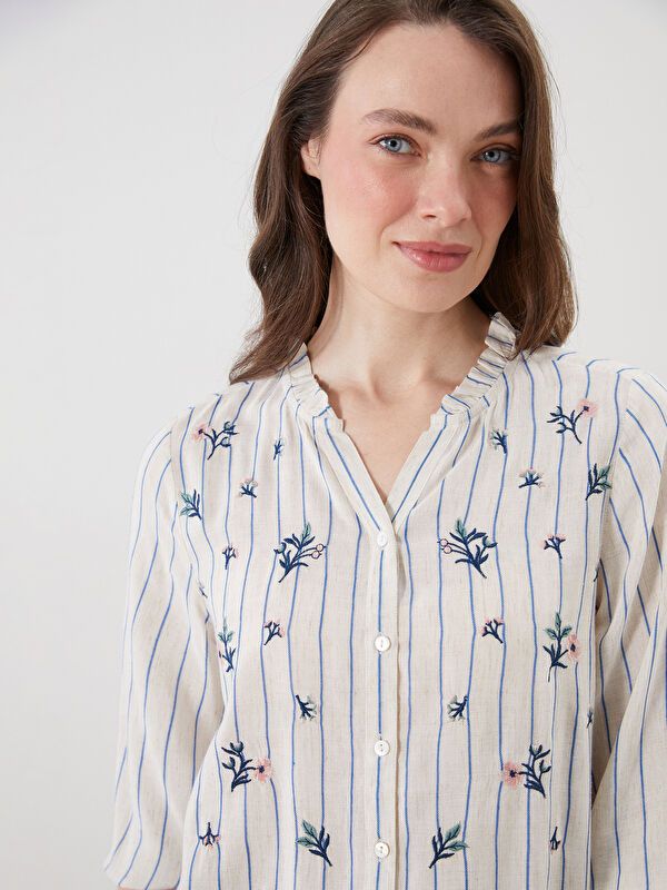 Moudda LC Waikiki - Chemise tissée manches longues Femme Rayures bleues - Tunisie 3