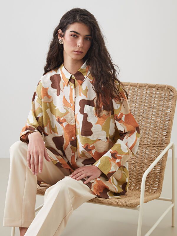 Moudda LC Waikiki - Tunique tissée manches longues Femme Kaki imprimé - Tunisie 1