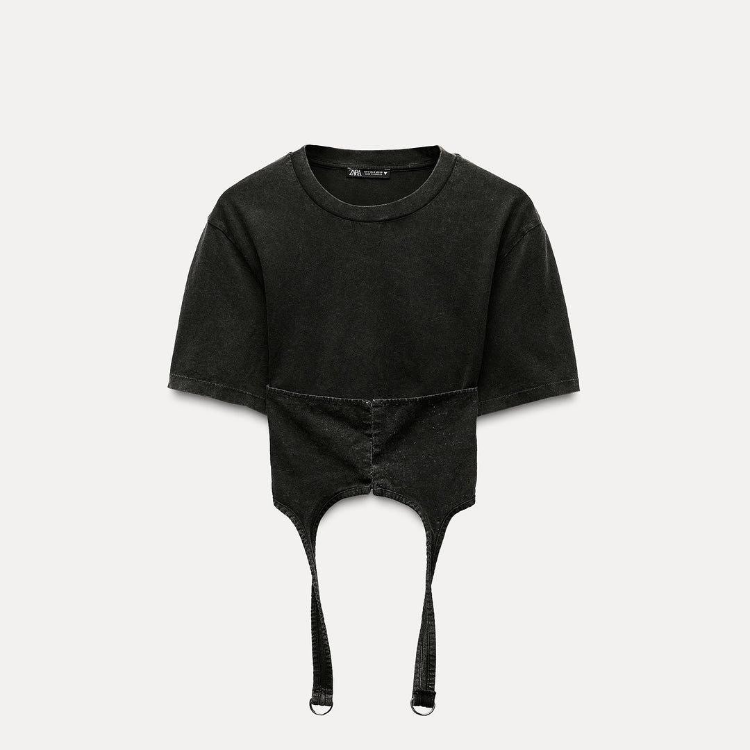 Moudda ZARA - T-shirt combiné lavé, détail corset - Tunisie 1