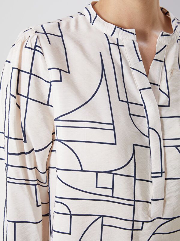 Moudda LC Waikiki - Blouse tissée imprimée manches longues Femme Imprimé marine - Tunisie 3