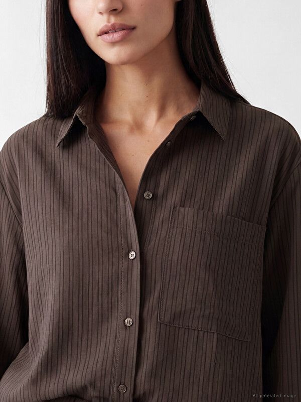 Moudda LC Waikiki - Chemise manches longues en tissu pour Femme couleur Marron rayé - Tunisie 3