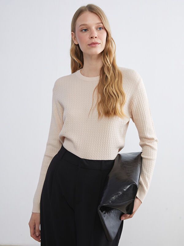 Moudda LC Waikiki - Pull mi-saison en tricot couleur Beige pour femmes - Tunisie 1