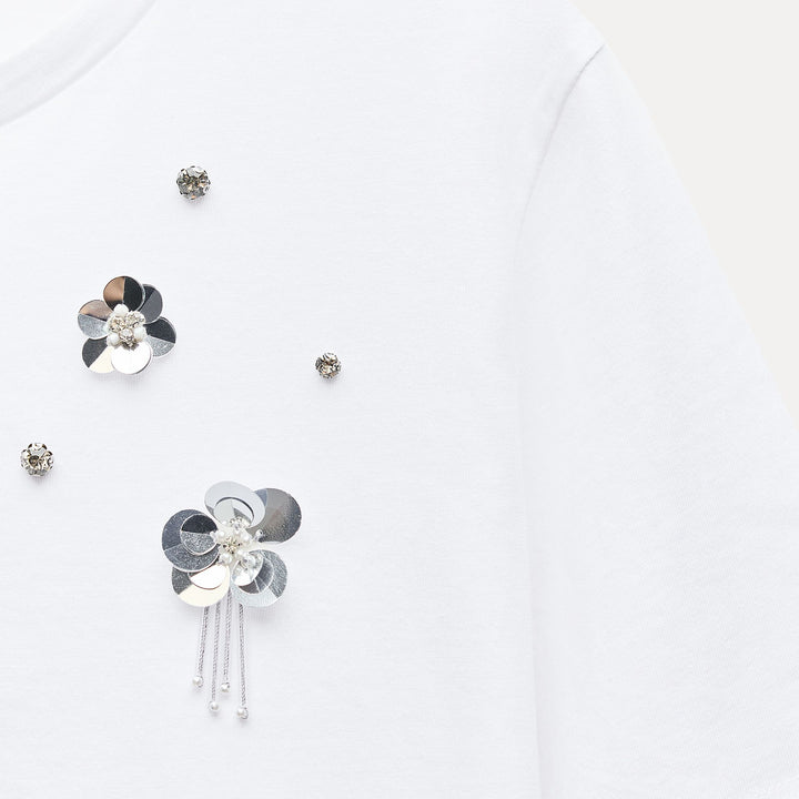 Moudda ZARA - T-shirt coton, perles et fleurs - Tunisie 3