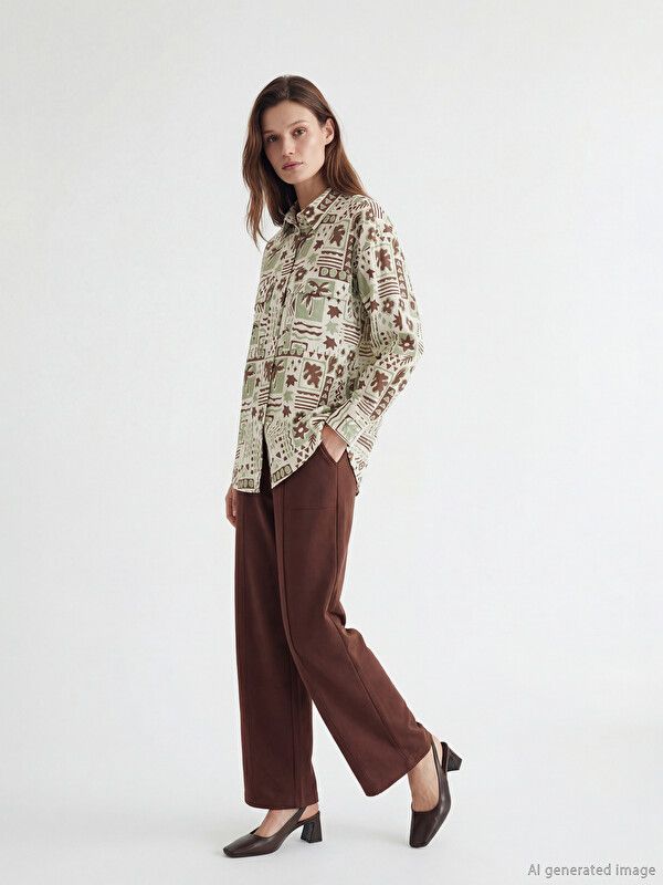 Moudda LC Waikiki - Tunique manches longues en tissu pour Femme couleur Marron imprimé - Tunisie 2