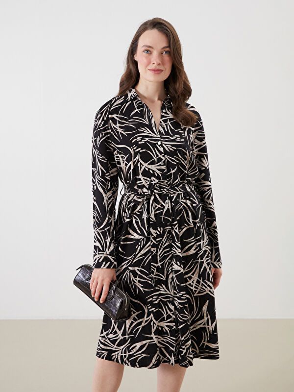 Moudda LC Waikiki - Robe tissée manches longues Femme Imprimé en noir - Tunisie 1