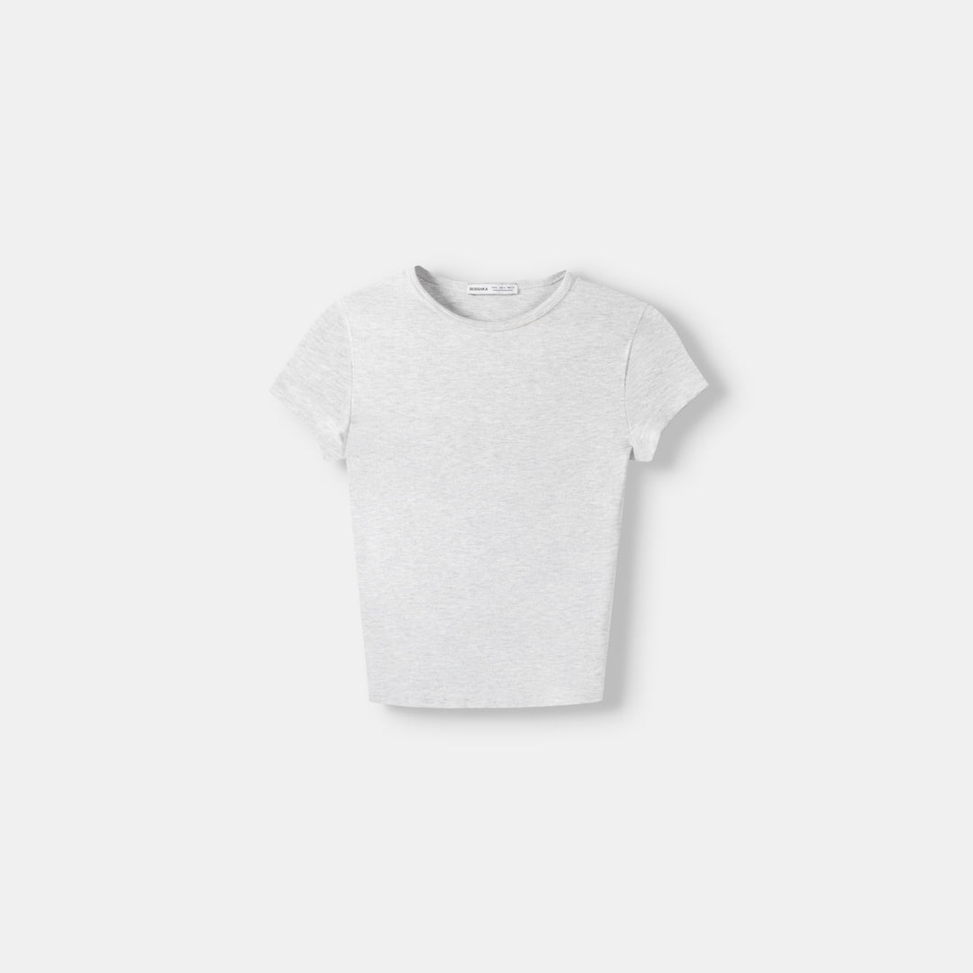 Moudda BERSHKA - T-shirt gris Vigo col rond manches courtes - Tunisie 2