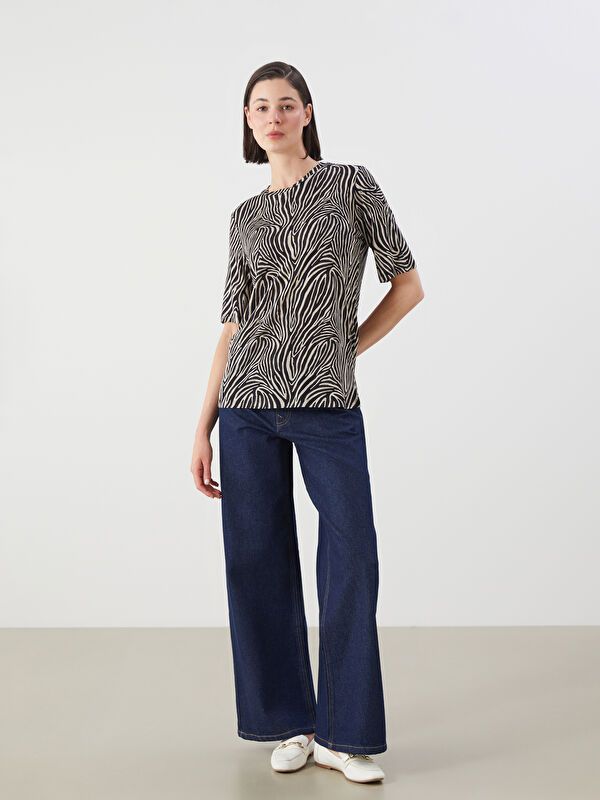 Moudda LC Waikiki - Body jersey manches courtes Femme Imprimé en noir - Tunisie 2