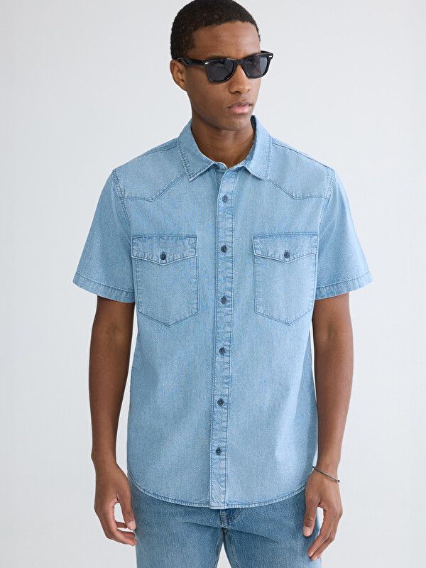 Moudda LC Waikiki - Chemise en jean manches courtes pour Homme couleur Rodeo Bleu indigo moyen - Tunisie 1