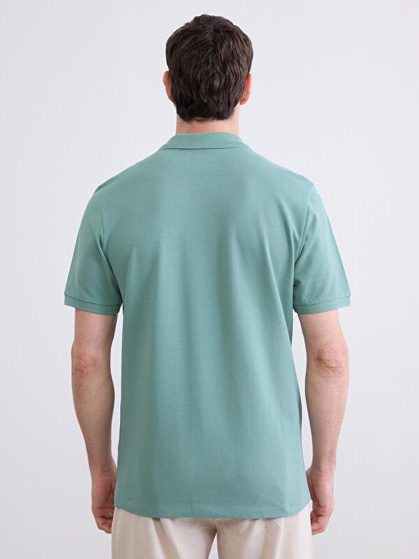 Moudda LC Waikiki - T-shirt col polo basique manches courtes en jersey pour Homme couleur Vert terne - Tunisie 4