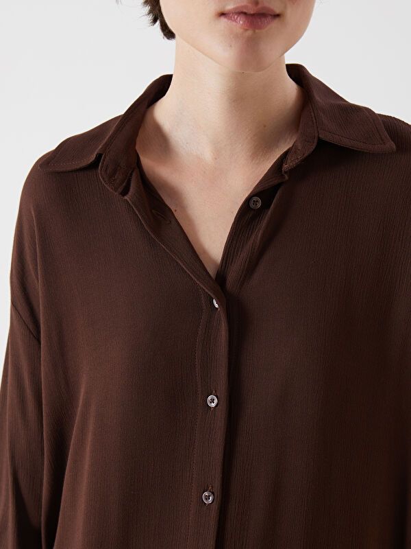 Moudda LC Waikiki - Chemise tissée manches longues Femme Brun chocolat - Tunisie 3