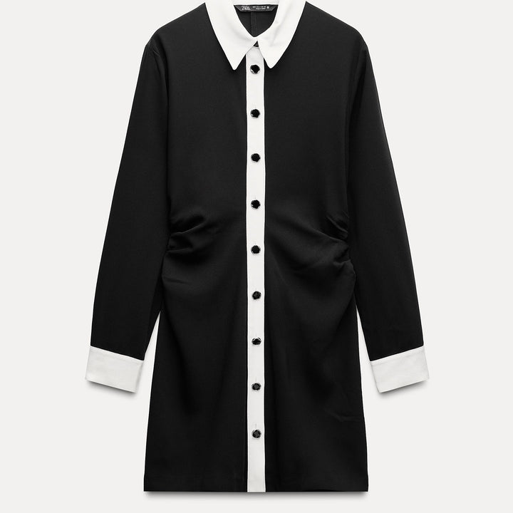 Moudda ZARA - Robe courte crêpe combinée noir/blanc froncée taille - Tunisie 2