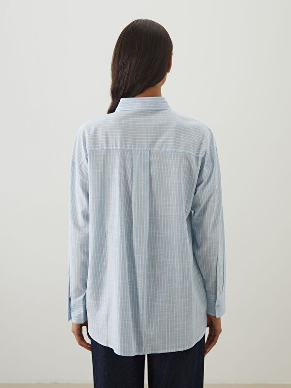 Moudda LC Waikiki - Tunique tissée manches longues Femme Rayures bleues - Tunisie 4