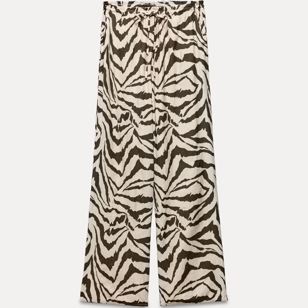 Moudda ZARA - Pantalon fluide structuré imprimé zèbre taille élastique - Tunisie 1