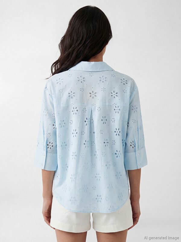 Moudda LC Waikiki - Chemise manches longues en tissu pour Femme couleur Bleu clair - Tunisie 4