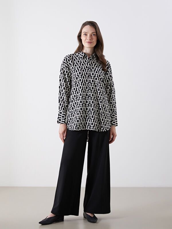 Moudda LC Waikiki - Tunique tissée manches longues Femme Imprimé en noir - Tunisie 2