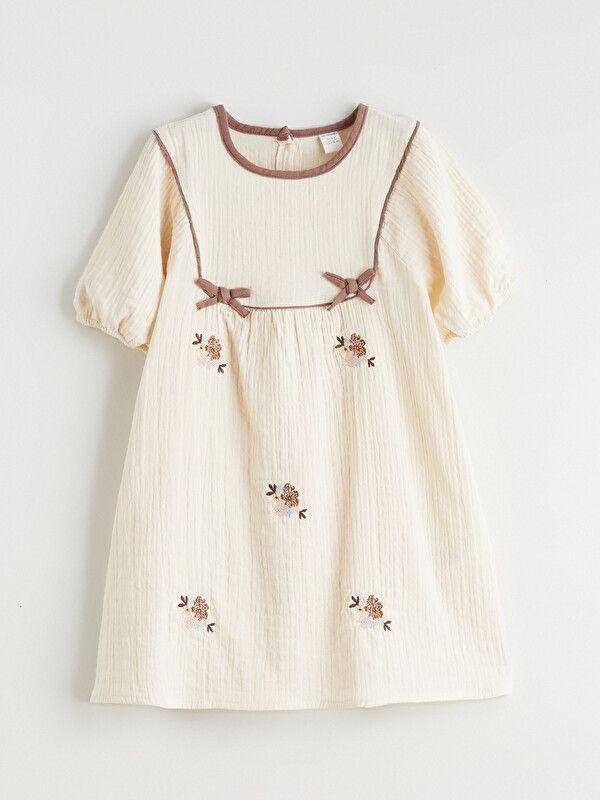 Moudda LC Waikiki - Robe manches courtes en tissu pour Fille couleur Beige peau - Tunisie 1