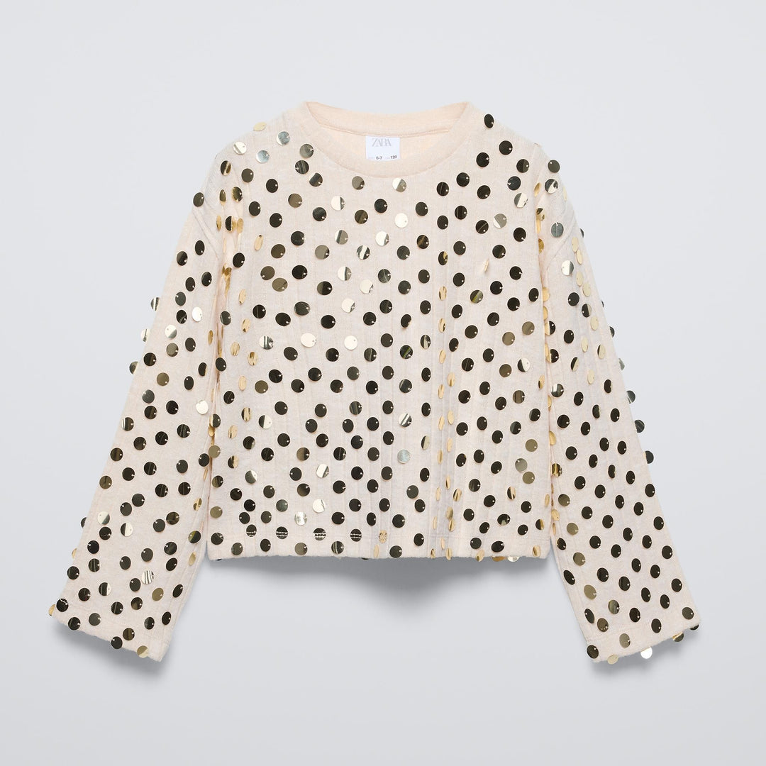 Moudda ZARA - Haut fille hiver pailleté, coloris sable - Tunisie 1