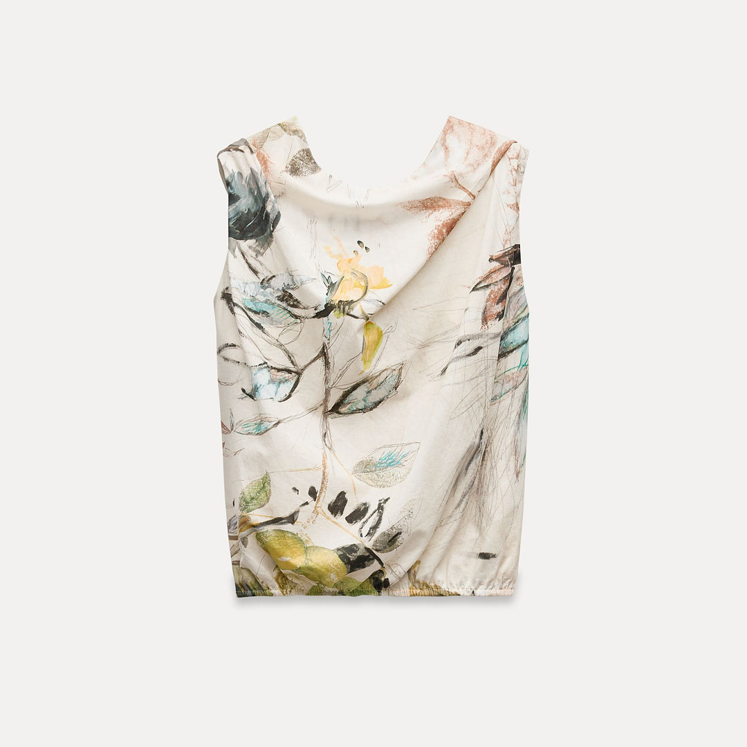 Moudda ZARA - Set ZW. top manches courtes détail drapé décolleté voile imprimé - Tunisie 1