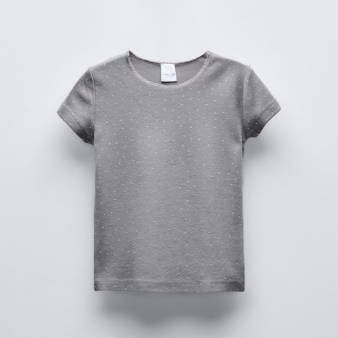 Moudda ZARA - T-shirt imprimé intégral, brillants et dentelle - Tunisie 1