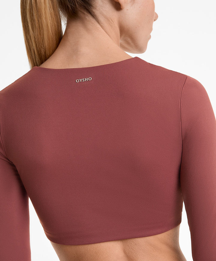 Moudda Oysho - T-Shirt Manches Longues Crop - Twist Devant - Tunisie 5