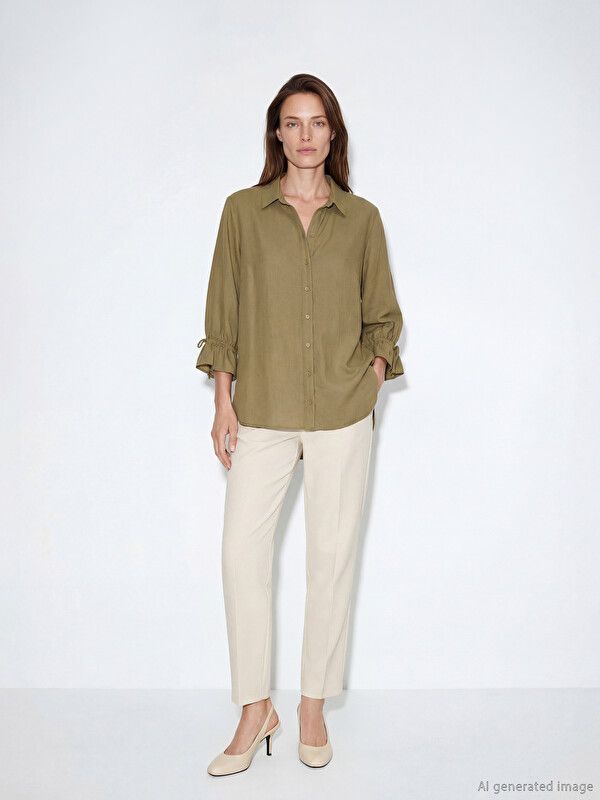 Moudda LC Waikiki - Chemise manches longues en tissu pour Femme couleur Vert kaki - Tunisie 2