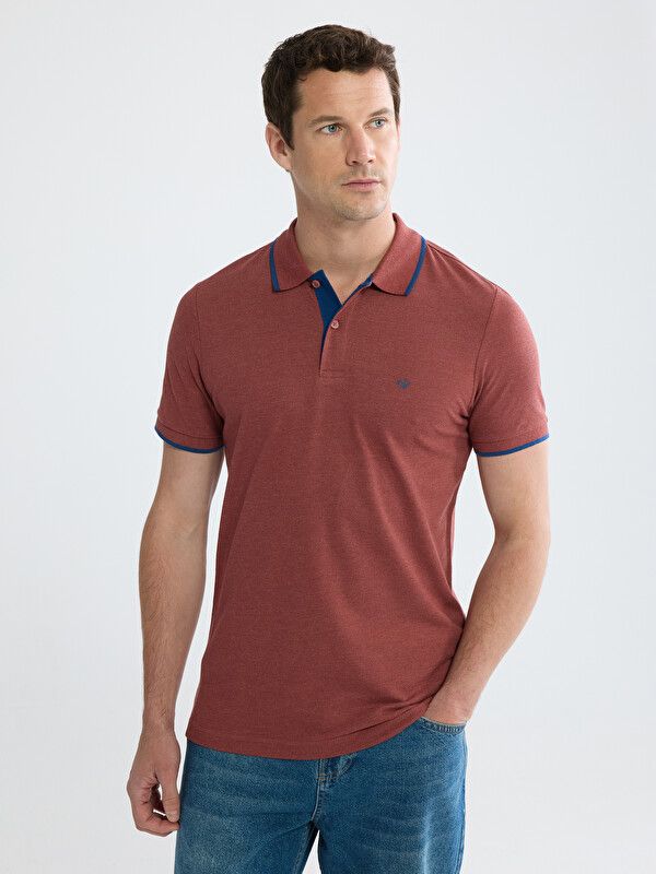 Moudda LC Waikiki - T-shirt col polo basique manches courtes en jersey pour Homme couleur Orange mélangé - Tunisie 1