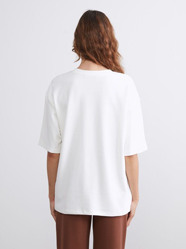 Moudda LC Waikiki - Body imprimé en jersey manches courtes Femme Ecru - Tunisie 4