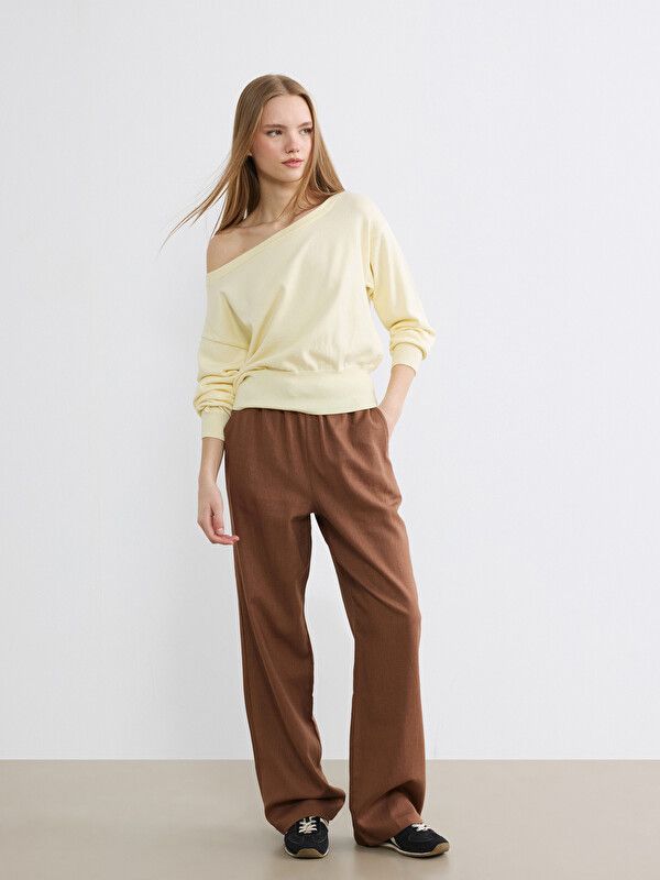 Moudda LC Waikiki - Pantalon fin en tissu pour Femme couleur Moka - Tunisie 1