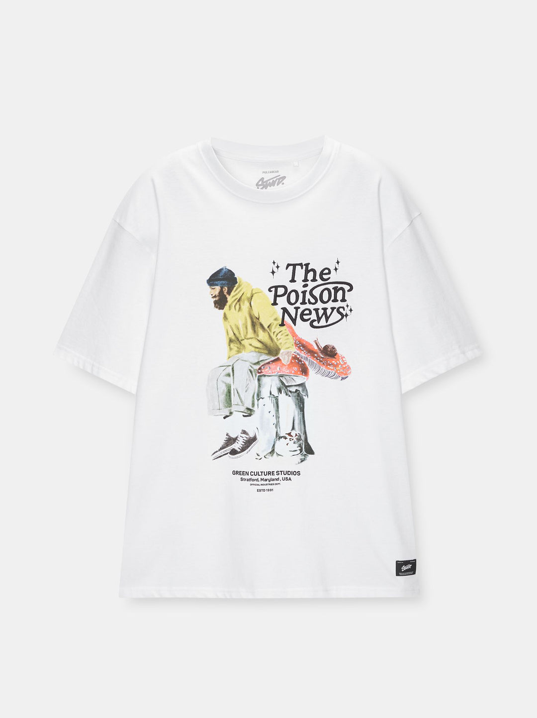 Moudda PULL & BEAR - T-Shirt Demi-Manches Blanc Natural Music Devant - Tunisie 1