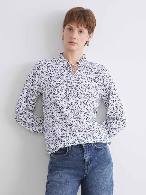 Moudda LC Waikiki - Blouse tissée imprimée manches longues Femme Imprimé blanc - Tunisie 1