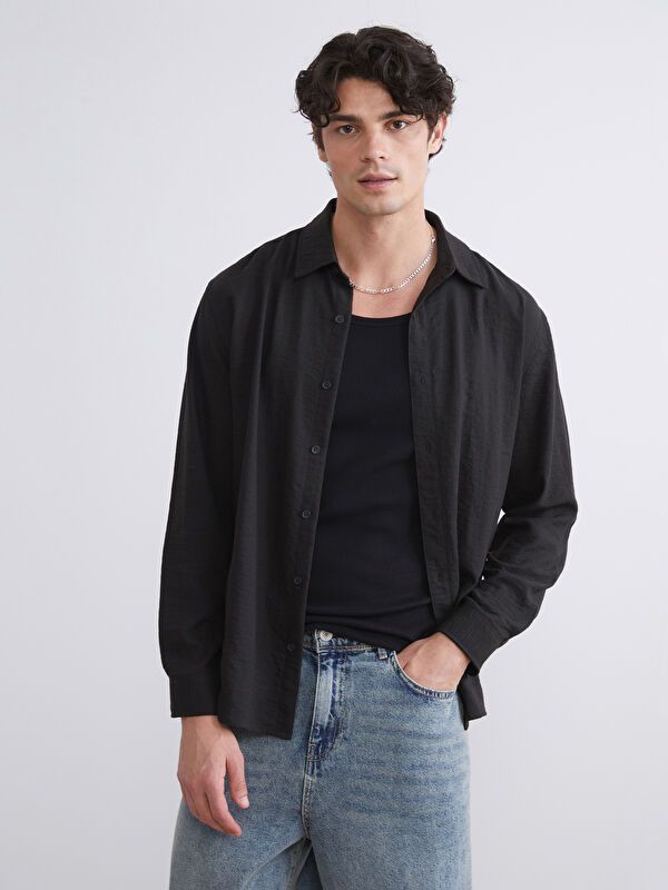 Moudda LC Waikiki - Chemise tissée manches longues Homme Noir - Tunisie 1