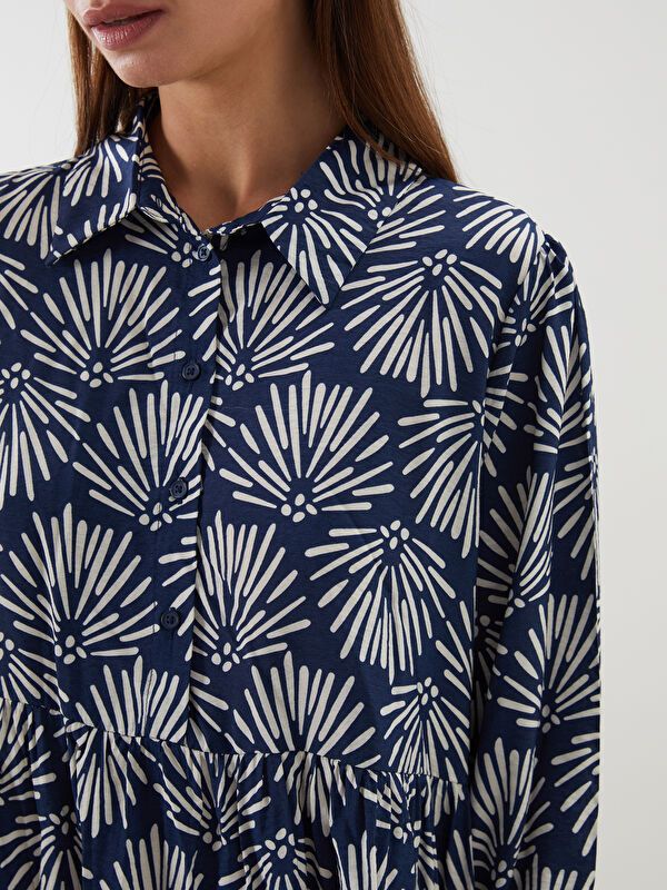 Moudda LC Waikiki - Robe tissée manches longues Femme Imprimé bleu marine foncé - Tunisie 3