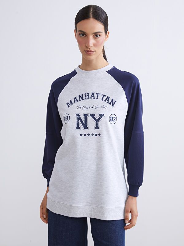 Moudda LC Waikiki - Tunique en jersey manches longues Femme Mélange de gris - Tunisie 1