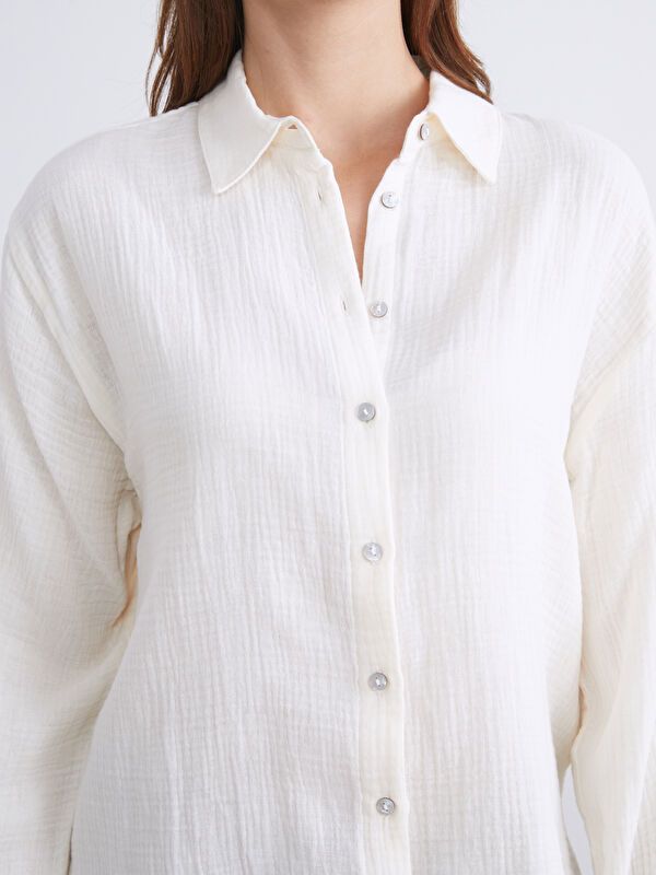 Moudda LC Waikiki - Chemise tissée manches longues Femme Beige - Tunisie 3