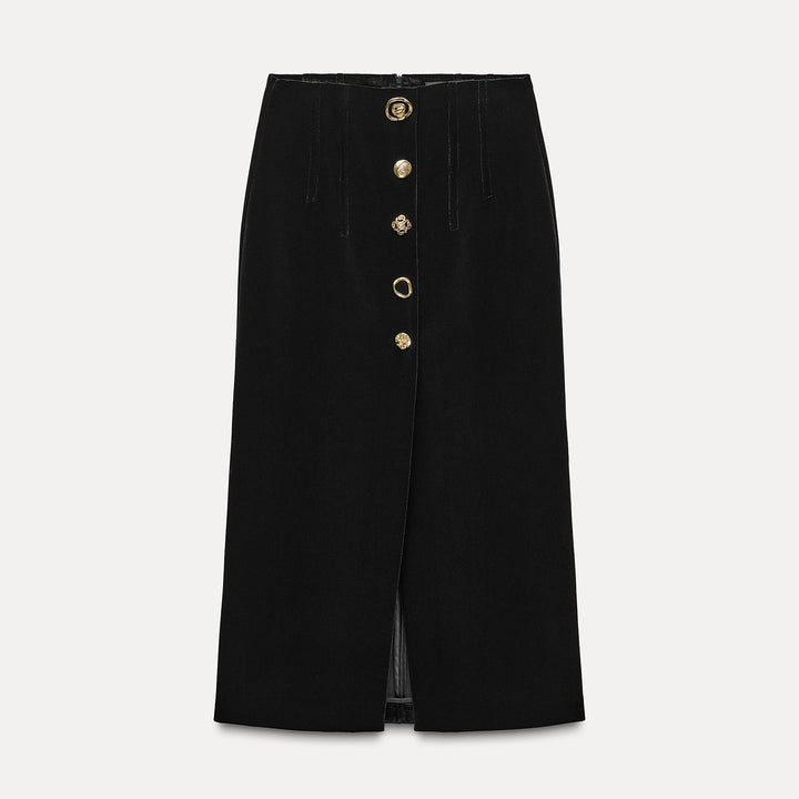 Moudda ZARA - Jupe mi-longue tubulaire velours boutons dorés - Tunisie 1