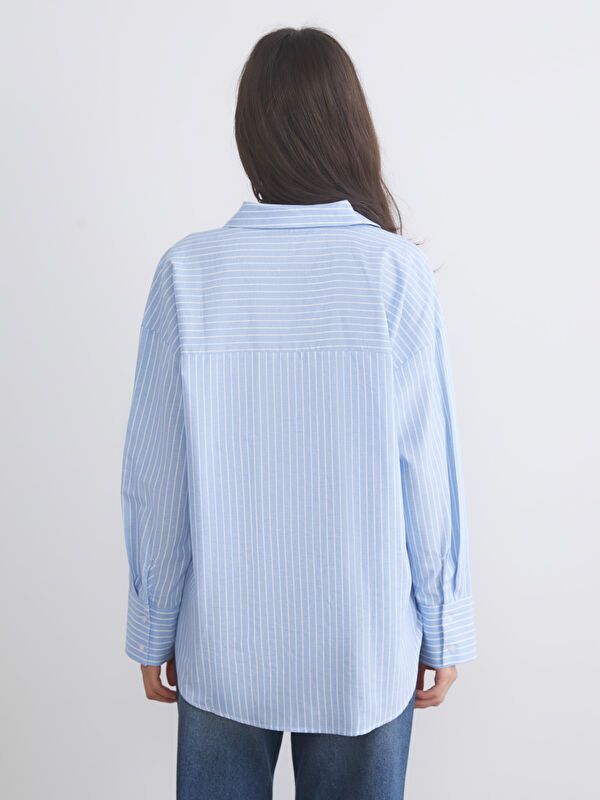 Moudda LC Waikiki - Chemise tissée manches longues Femme Rayures bleues - Tunisie 4