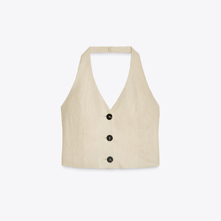 Moudda ZARA - Ensemble Top Halter - Lin/Viscose & Boutons - Tunisie 1