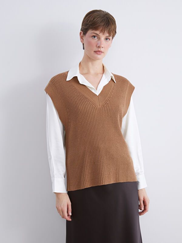 Moudda LC Waikiki - Pull tricot sans manches Femme Brun clair - Tunisie 1