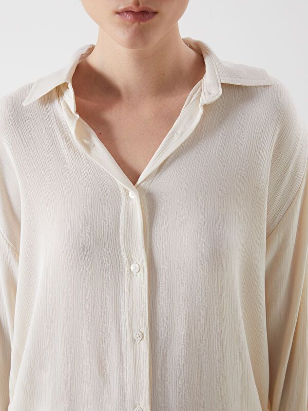 Moudda LC Waikiki - Chemise tissée manches longues Femme Ecru - Tunisie 3